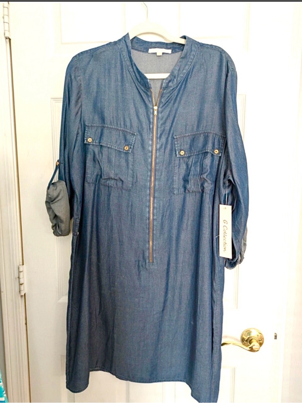 Denim Jean Chambray Zip-Front Shirt Dress NWT